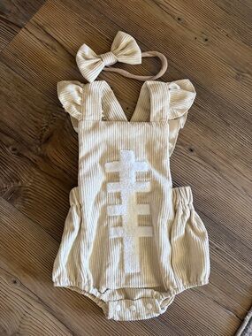 NWOT baby girl Football romper with bow